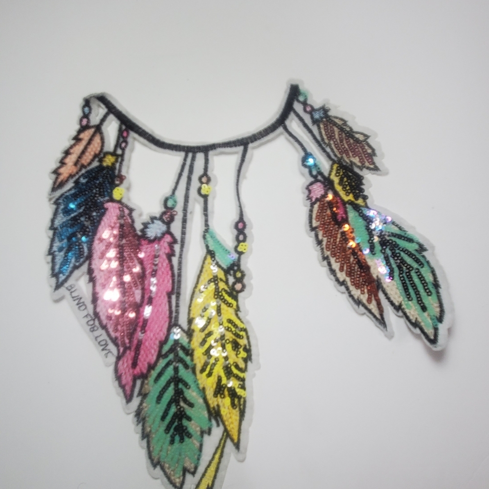 Colorful feather Sequins iron on patch